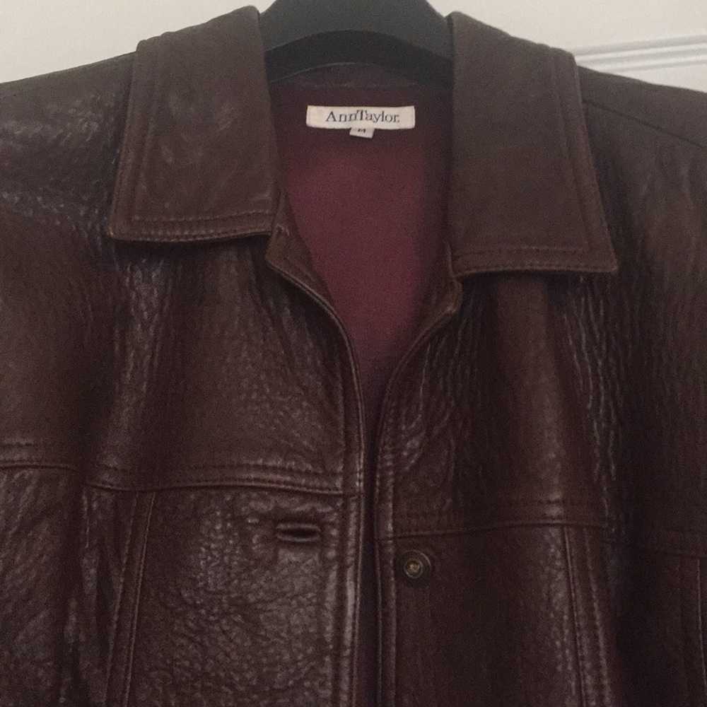 Ann Taylor leather bomber trucker jacket, vintage - Picture 3 of 13